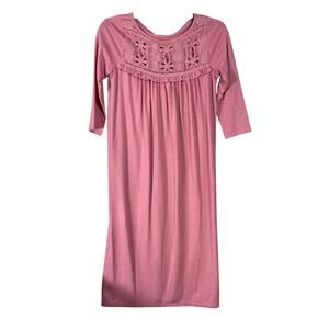 Newport News Women's Pink Jersey Knit Prairie Dress - Size Medium - Cottagecore